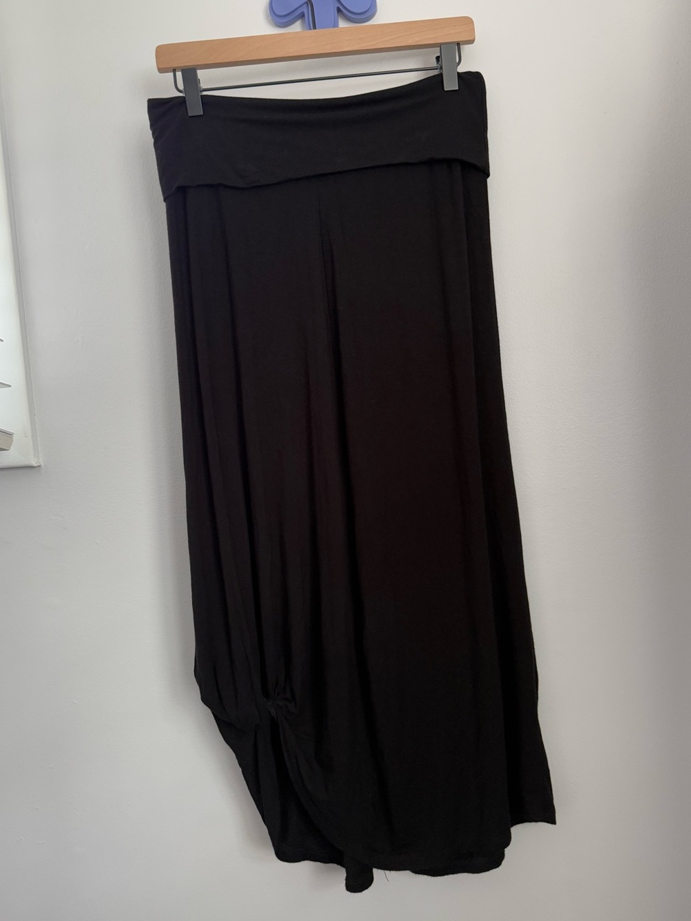 COA Large Black Ruch Front Midi Skirt Overlap Waist Office